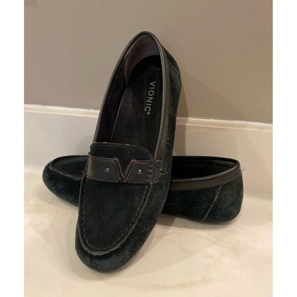 Vionic Navy Womens Flats Slip on Loafers Size 9.5 Orthotic Footbed Suede Look - Picture 2 of 12